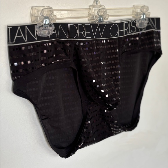 NWT Andrew Christian black and silver metallic pouch brief underwear Size XL - Picture 2 of 5